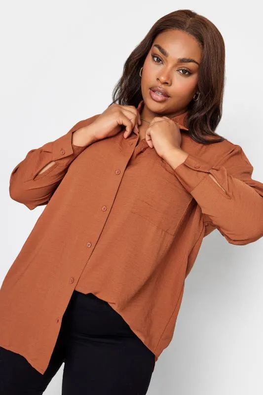 YOURS Curve Rust Orange Textured Boyfriend Shirt