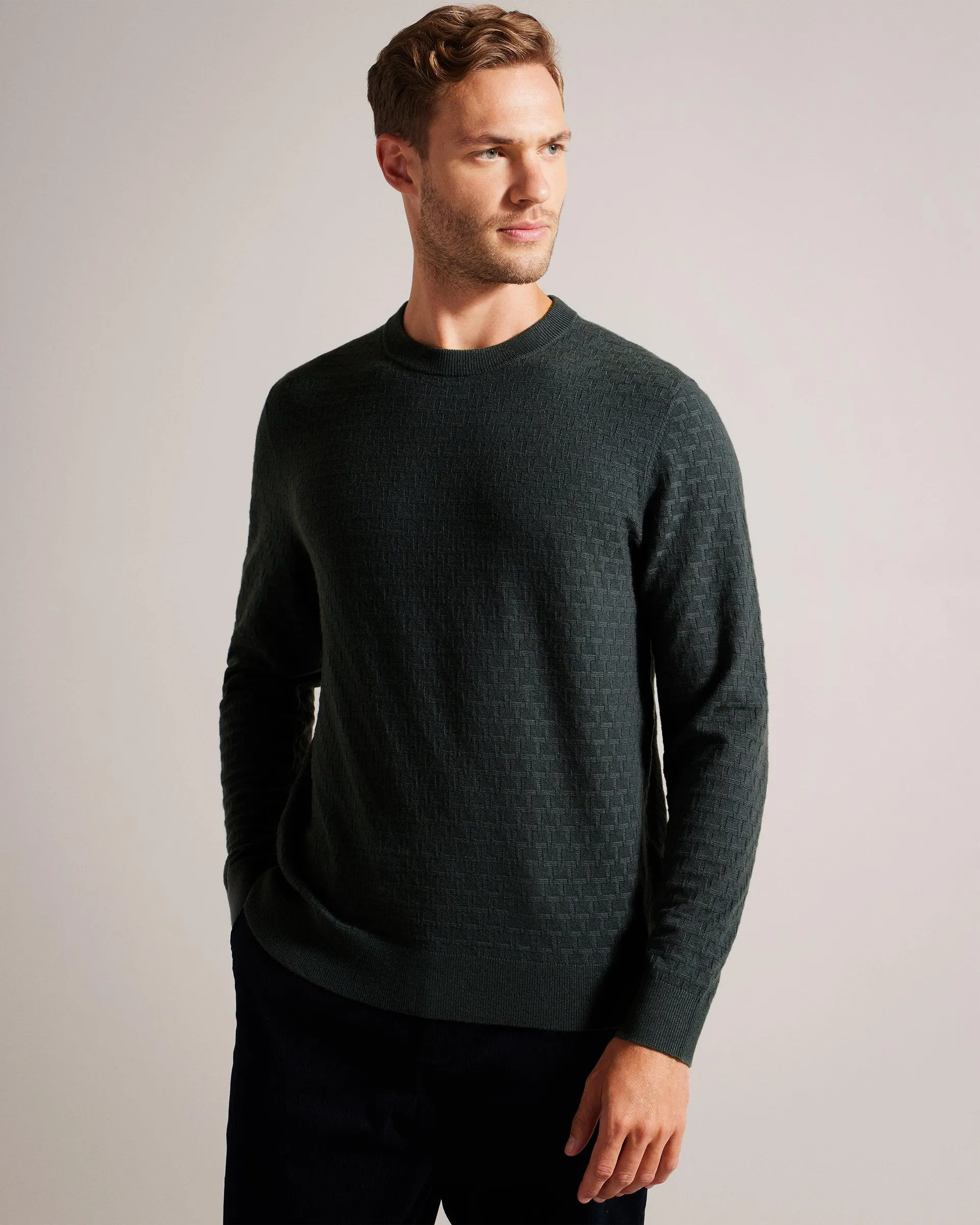 Loung Ls Diamond Stitch Crew Neck Mid-Green