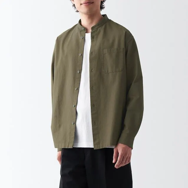 Washed Oxford Stand Collar Shirt