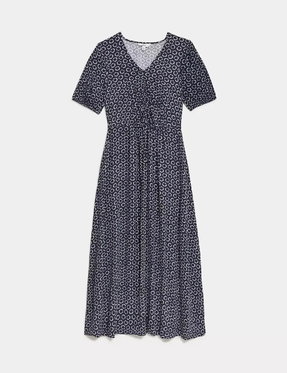 Printed V-Neck Midi Waisted Dress