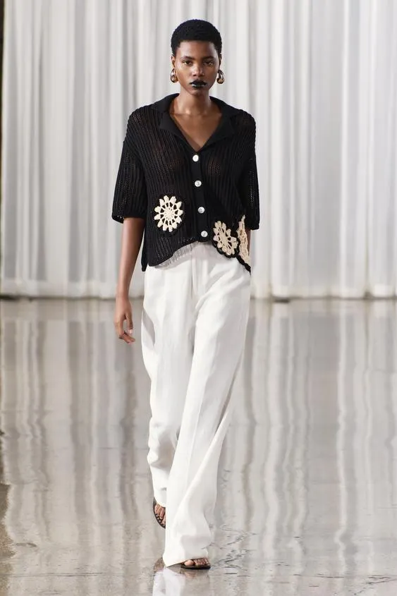 CROCHET KNIT POLO TOP