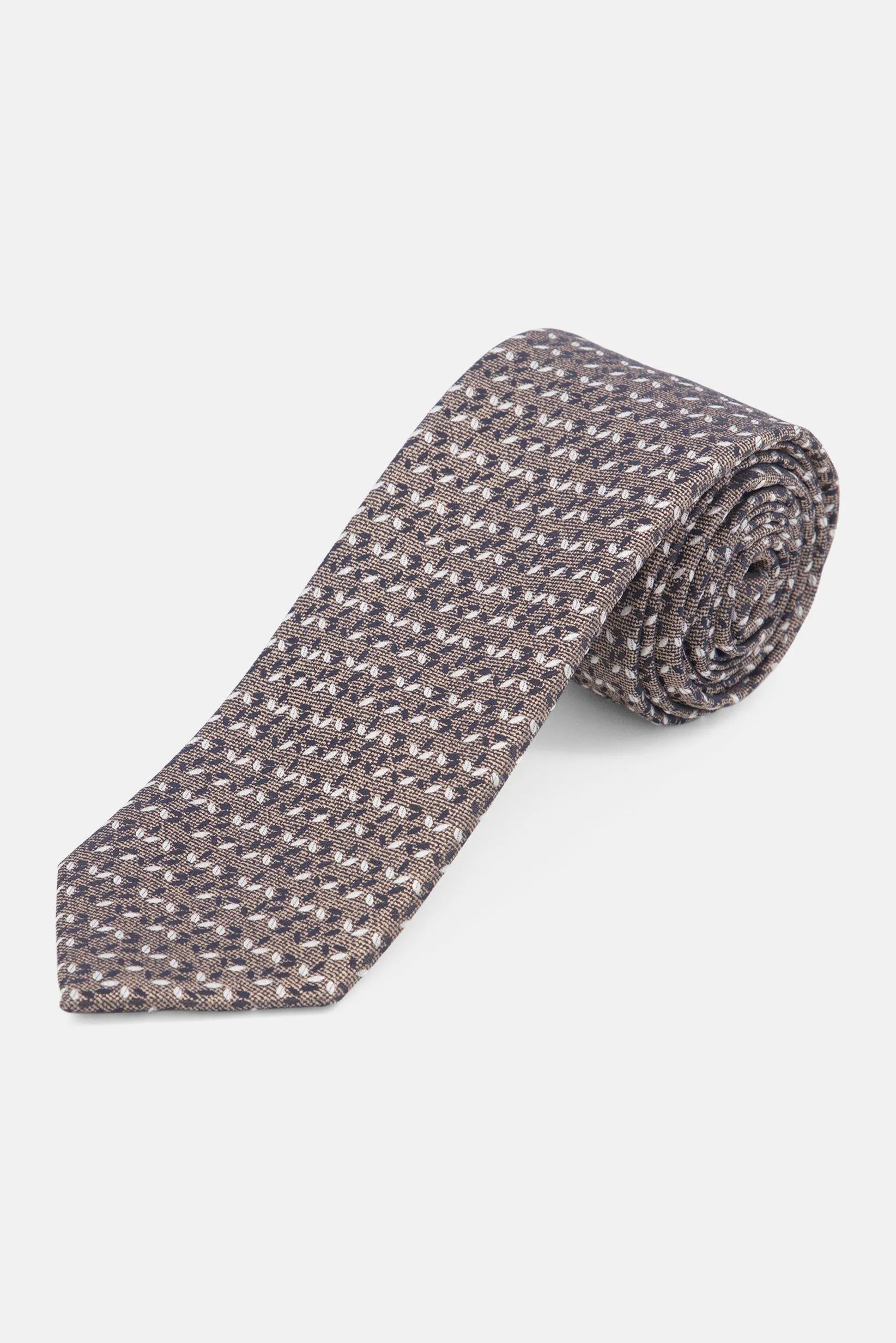 Men Slim Neat Tie, Taupe Combo