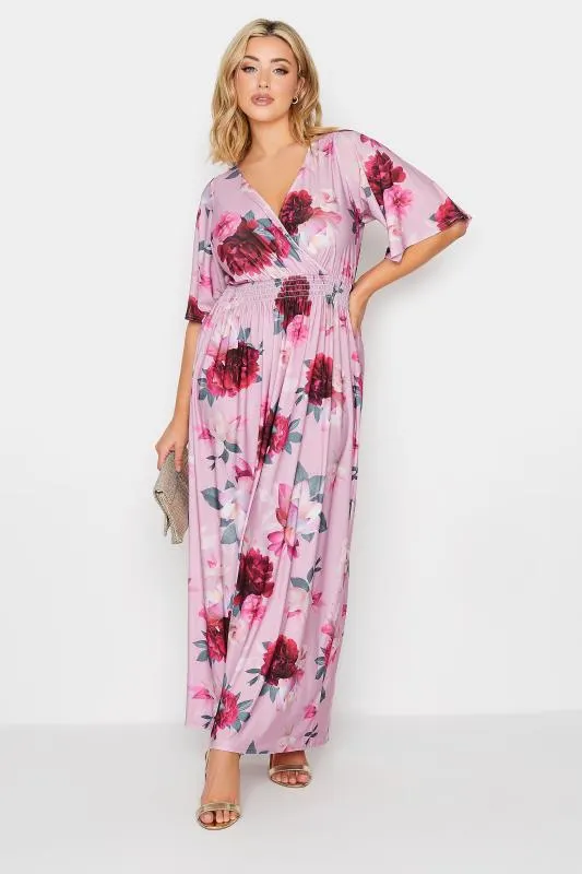 YOURS LONDON Curve Pink Floral Shirred Maxi Dress