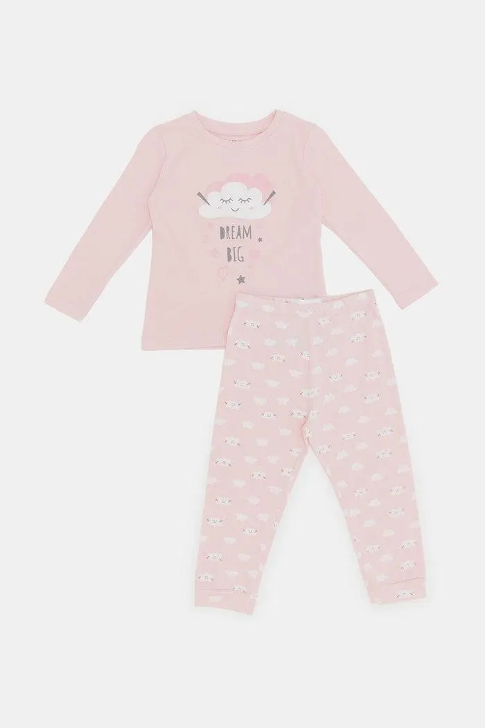 Infant Girls Pink Printed Pyjama Set (2 Piece)