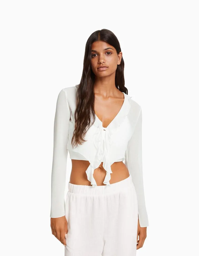 Chiffon ruffled long sleeve blouse