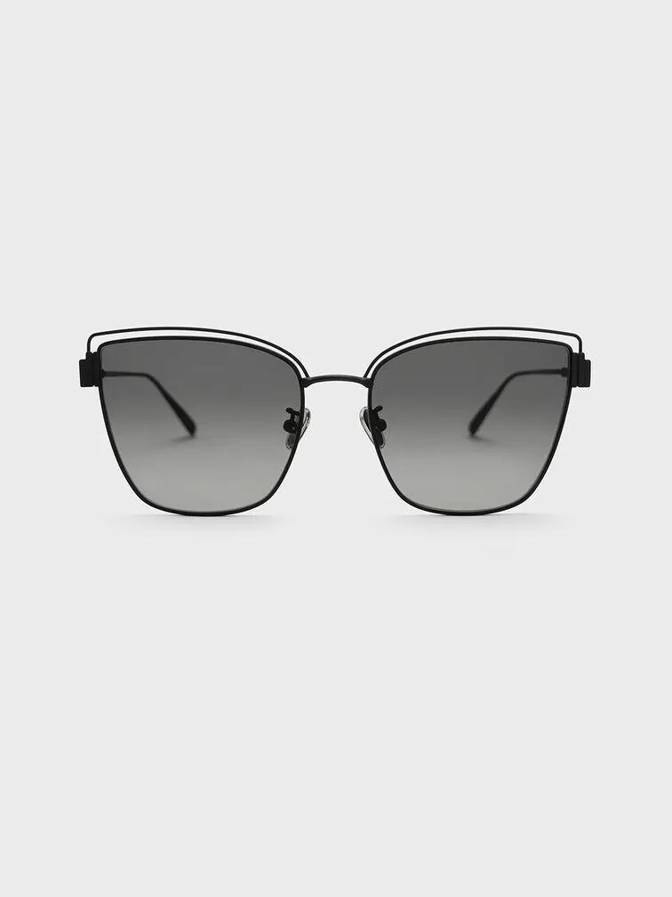 Wire-Frame Cat-Eye Sunglasses - Black