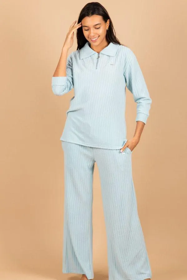 Ladies Blue Zip Up Lounge Set