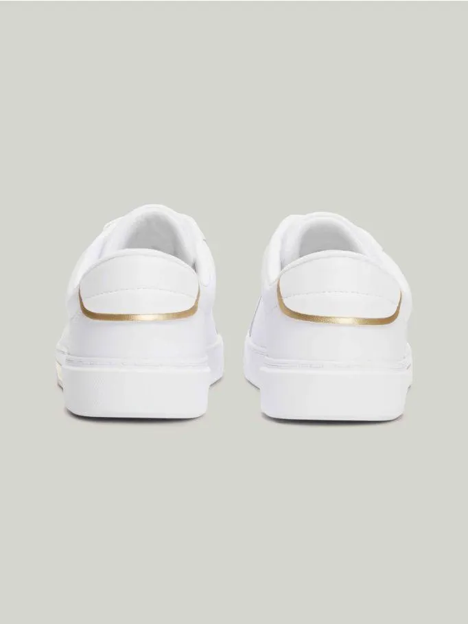 Metallic Trim Leather Court Trainers