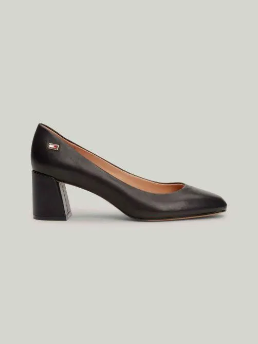 Leather Block Heel Court Shoes