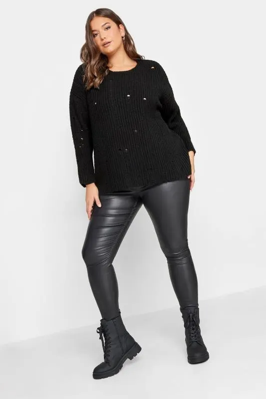 YOURS Curve Black Distressed Knit Jumper