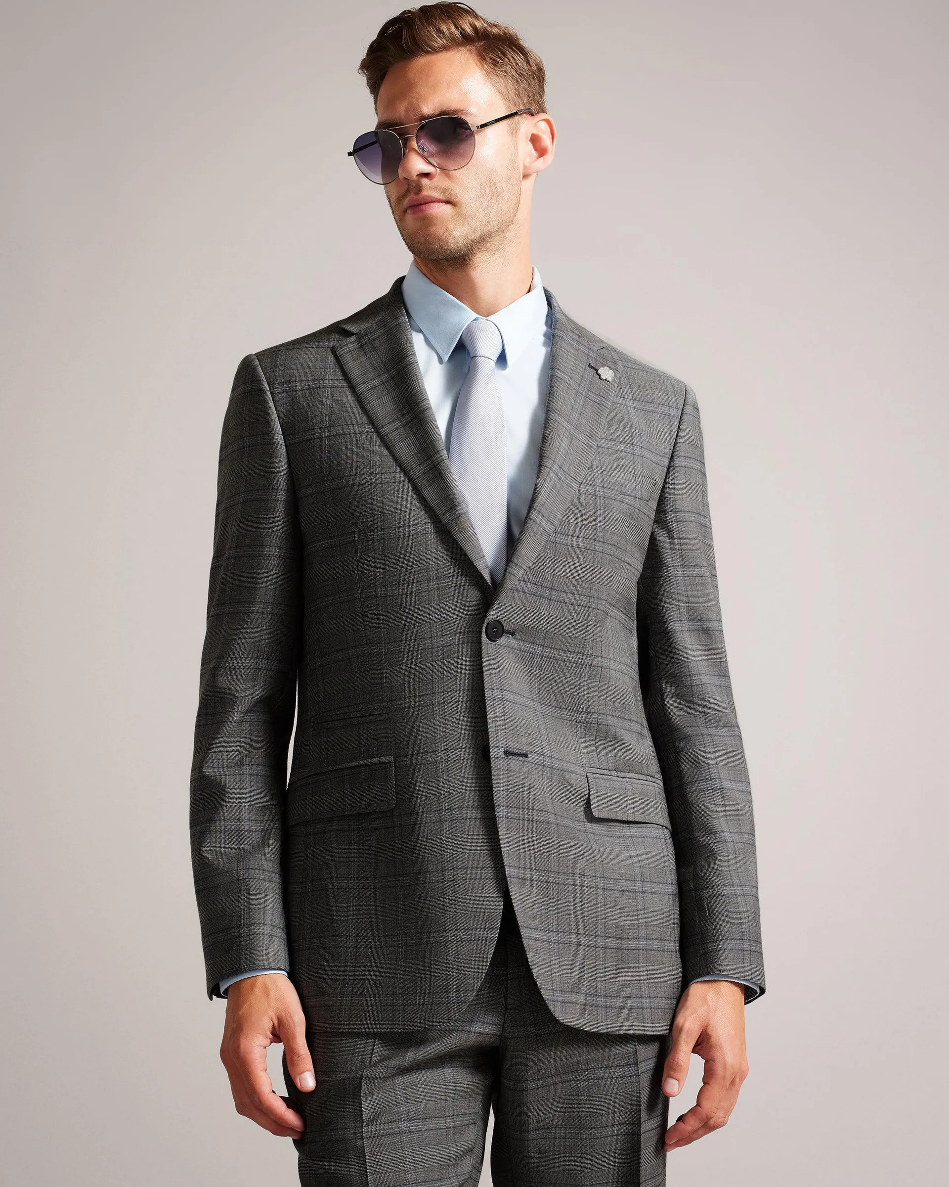 Culborj Regular Fit Wool Check Suit Jacket Grey
