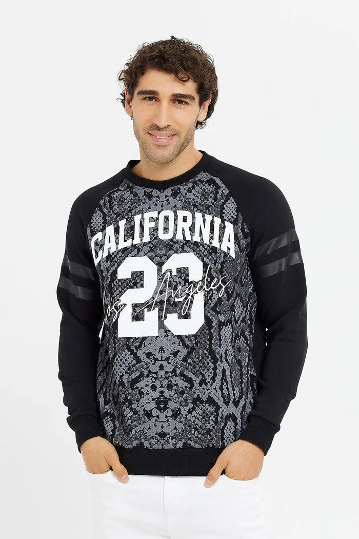Men Black Python Print Varsity Sweatshirt