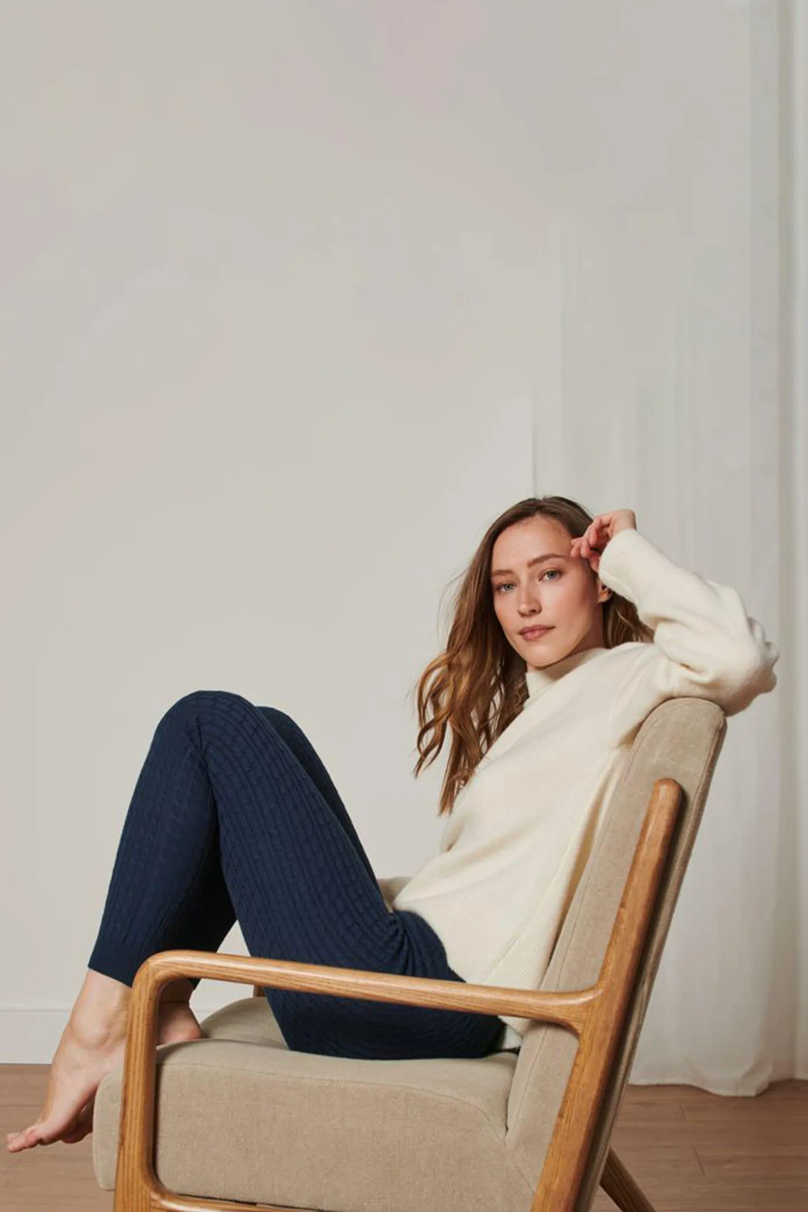 Women Full Length Textured Knitted Legging, Navy Blue