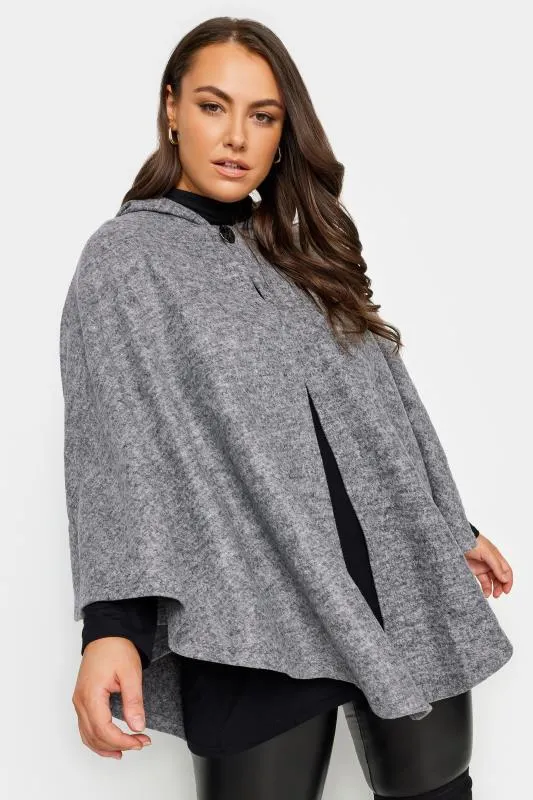 YOURS Curve Grey Soft Touch Button Cape Jacket