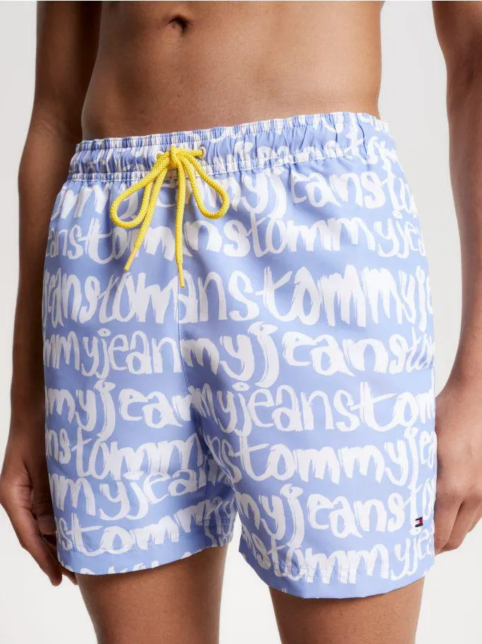 Essential Print Spell-Out Mid Length Swim Shorts