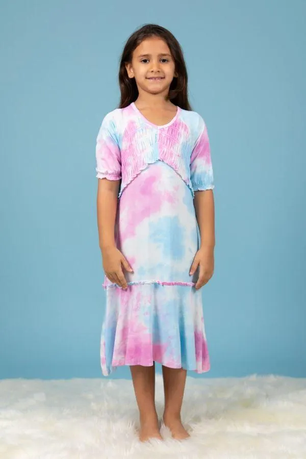 Girls Pink & Blue Tie Dye Dress