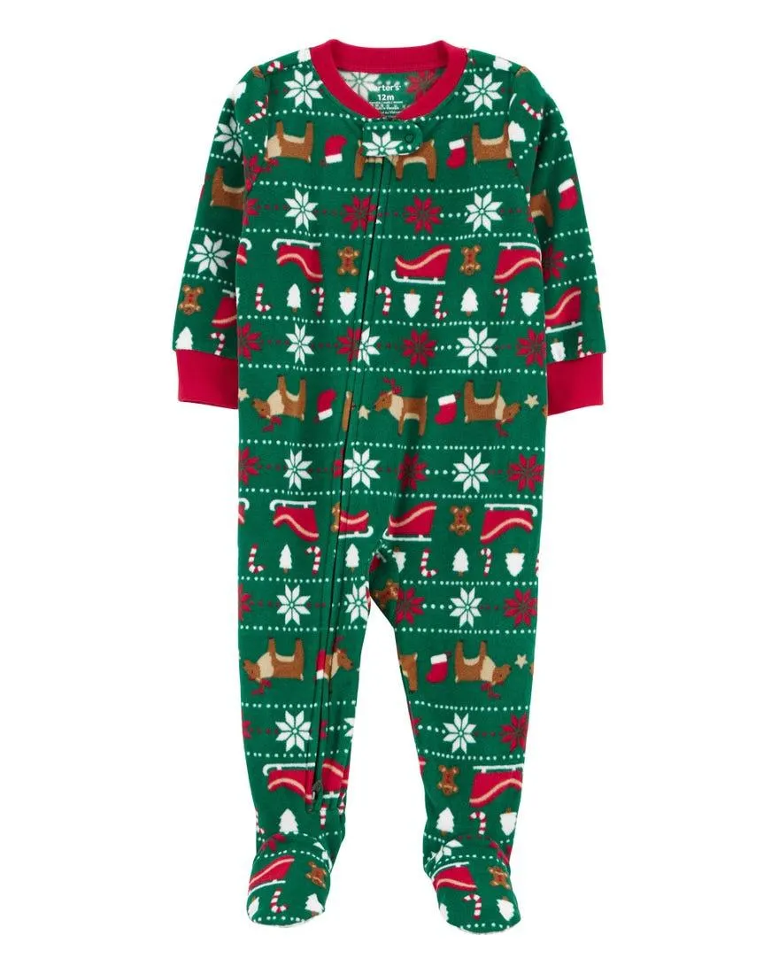 1-Piece Fair Isle Fleece Christmas Footie Pajamas