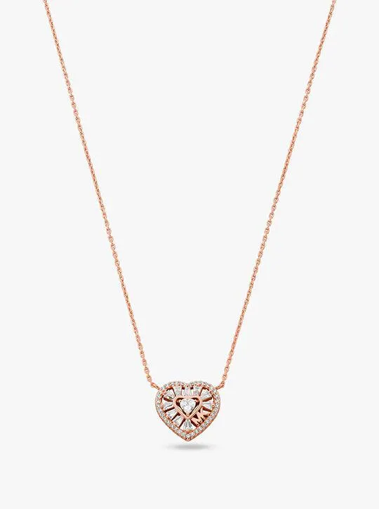 Michael Kors 14K Rose Gold-Plated Tapered Baguette Heart Pendant Necklace