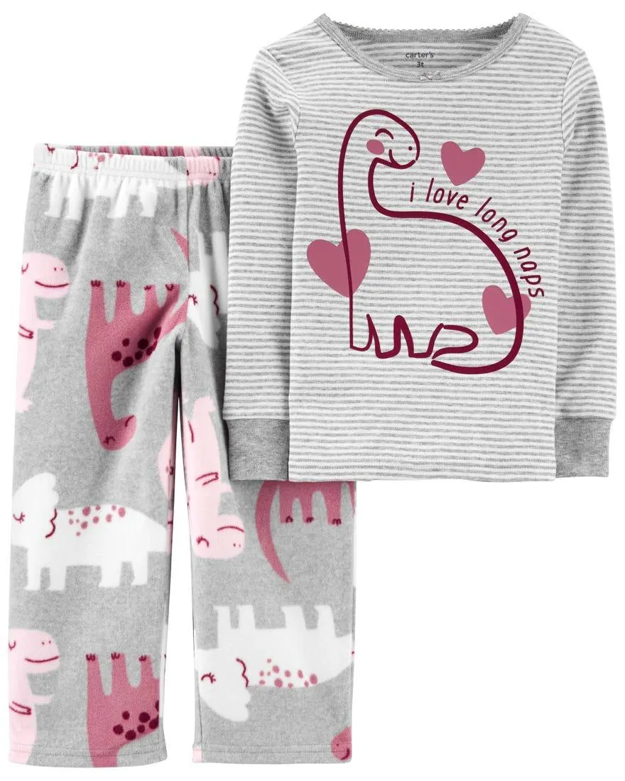 2-Piece Dinosaur Cotton & Fleece PJs