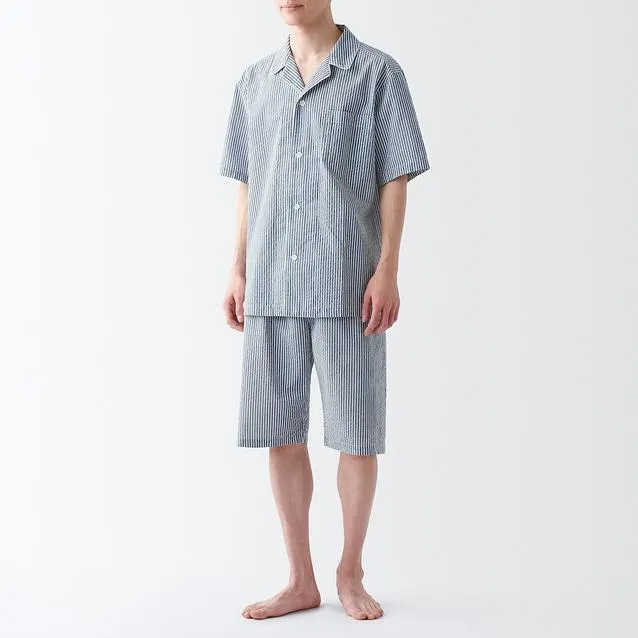 Men's Side Seamless Seersucker Short Sleeve Pajama