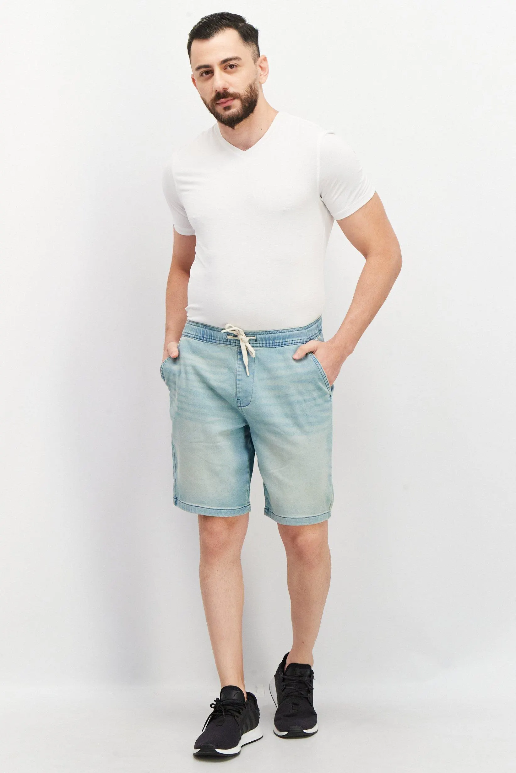 Men Washed Basic Denim Shorts, Blue