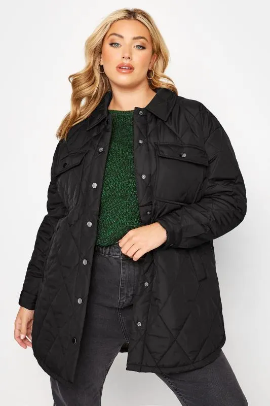 YOURS Curve Black Quilted Shacket