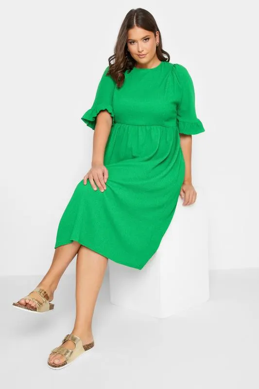 YOURS Curve Green Textured Smock Midi Dress