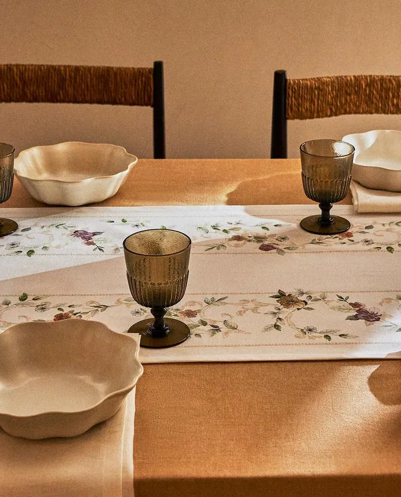 PRINTED COTTON SATEEN TABLE RUNNER