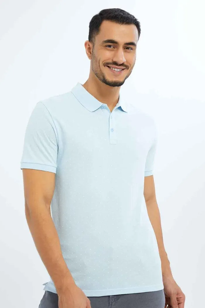 Men Blue Dotted Polo Shirt