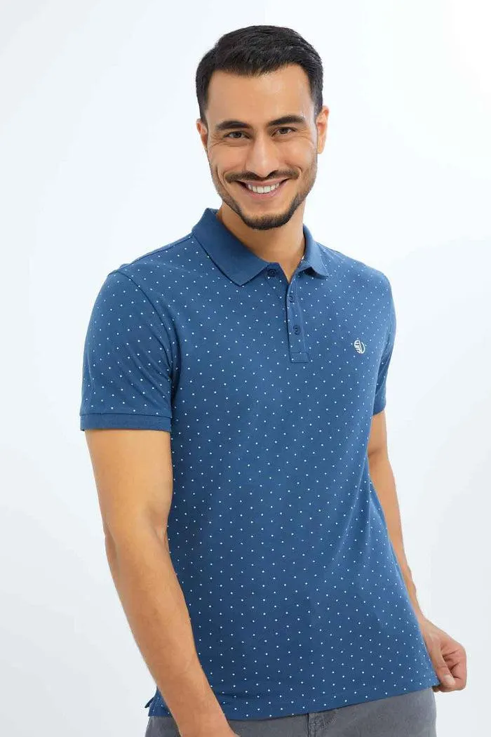 Men Blue Printed Polo Shirt