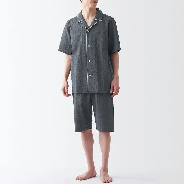 Men's Side Seamless Seersucker Short Sleeve Pajama