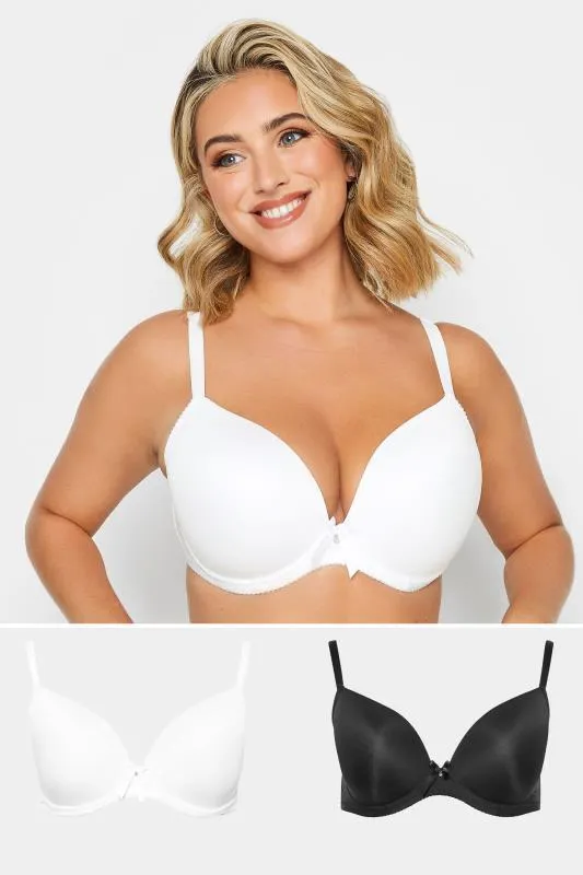 YOURS 2 PACK White & Black Plunge Microfibre Bras
