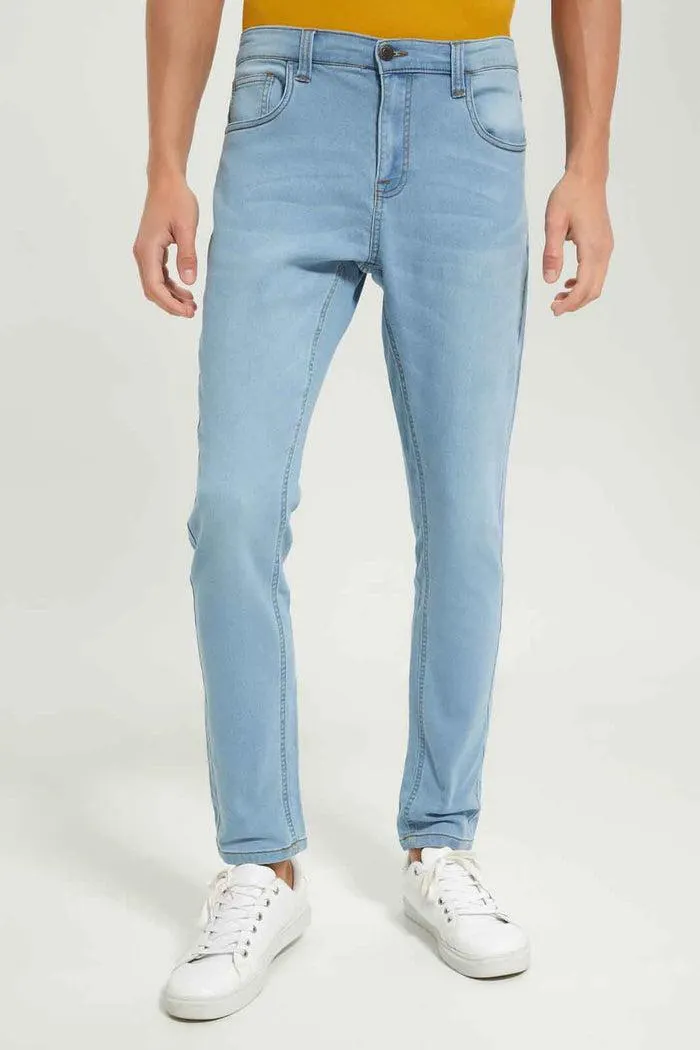 Men Blue Knit Denim Jeans