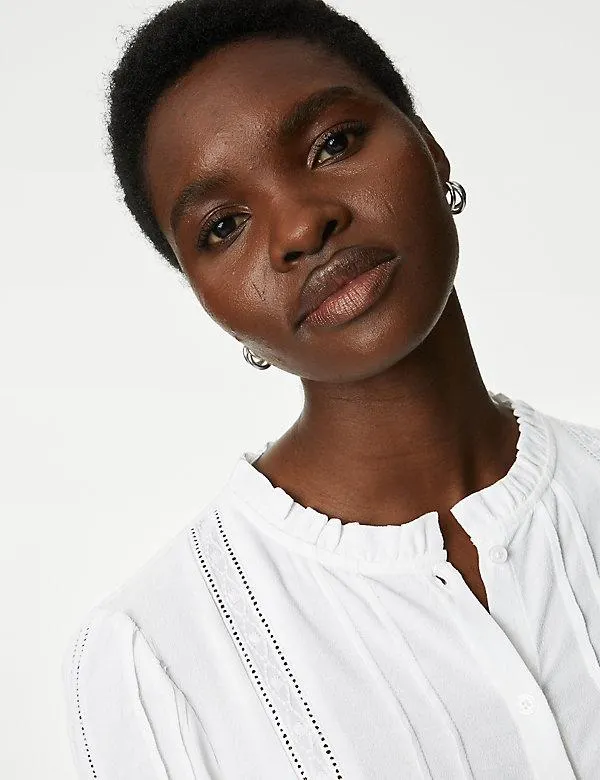 Pure Cotton Broderie Frill Detail Blouse