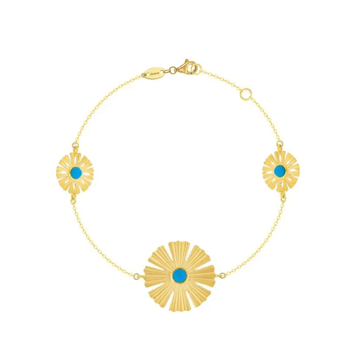Farfasha Sunkiss Bracelet in 18K Yellow Gold With Three Arfaj Flowers and Turquoise