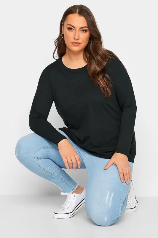 YOURS Curve Black Cotton Long Sleeve T-Shirt