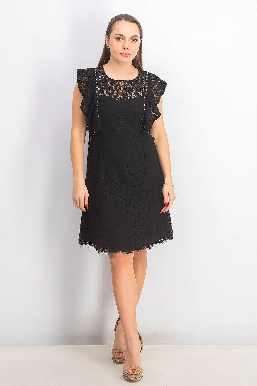 Women Textured Mini Dress, Black