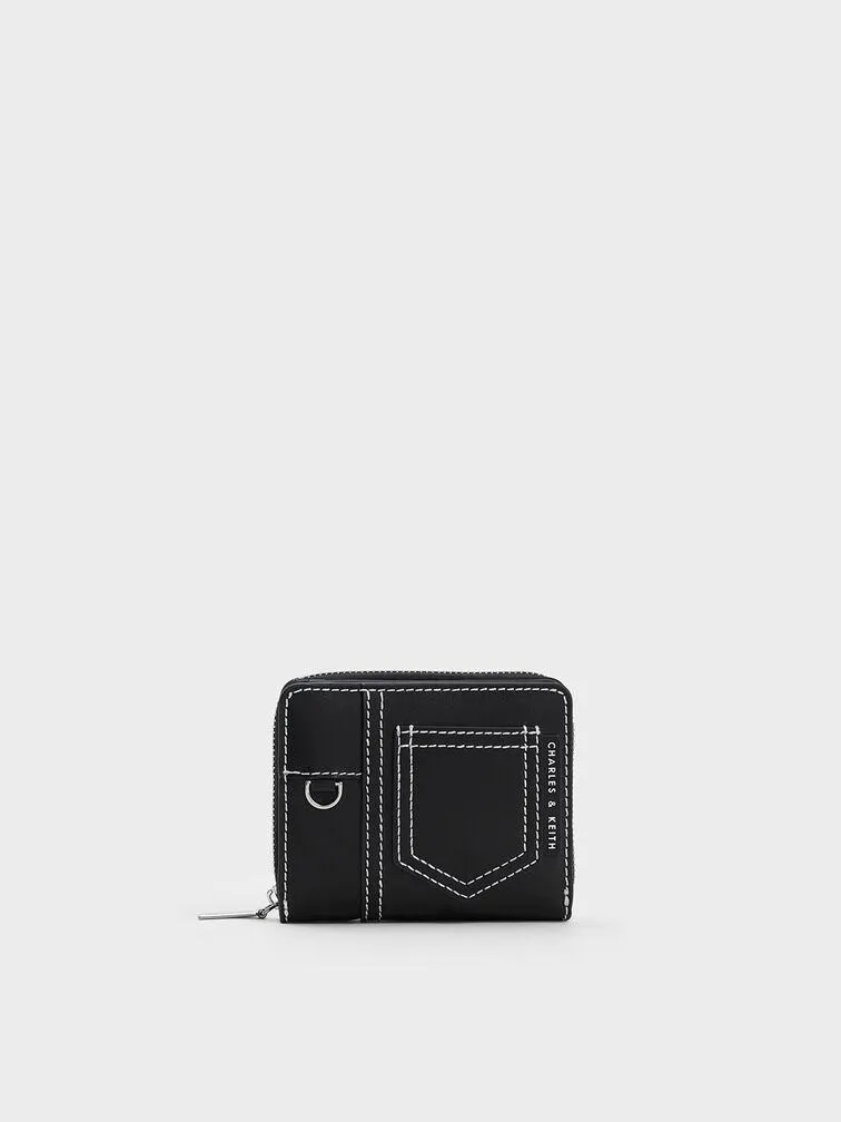 Anthea Contrast-Trim Zip Around Wallet - Black