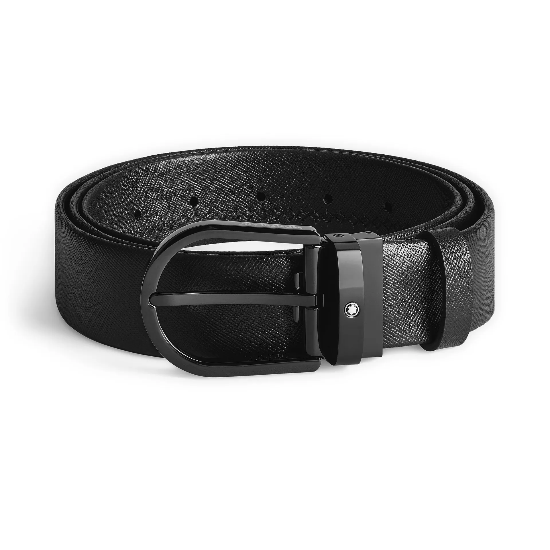 Horseshoe buckle black 35mm leather belt