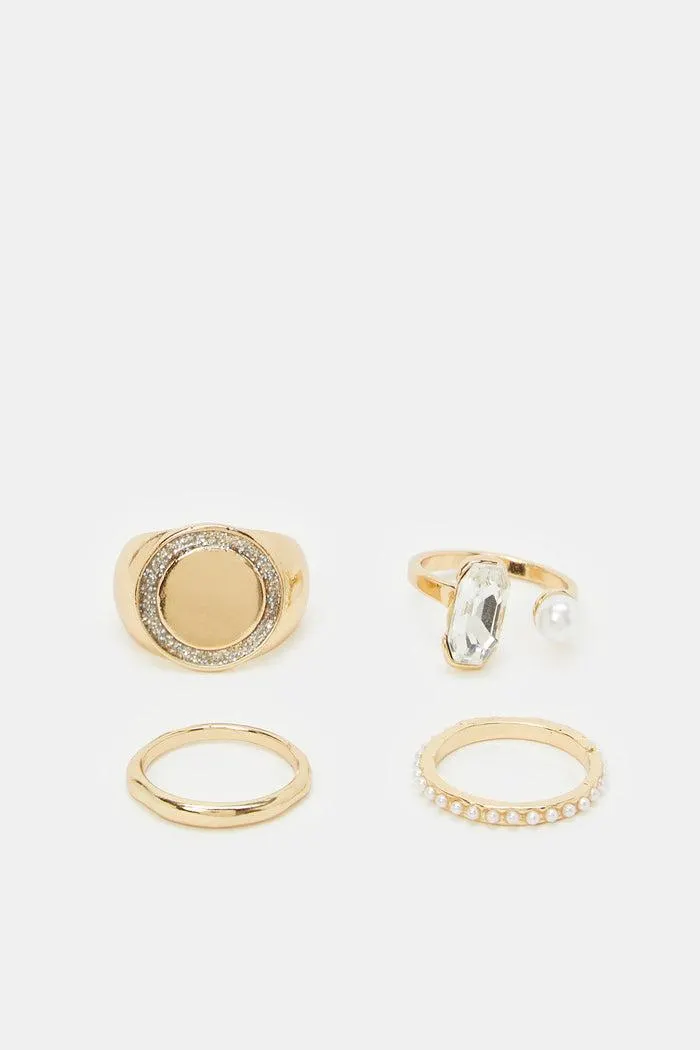 Women Gold Embellished Ring Set (Pack of 4)