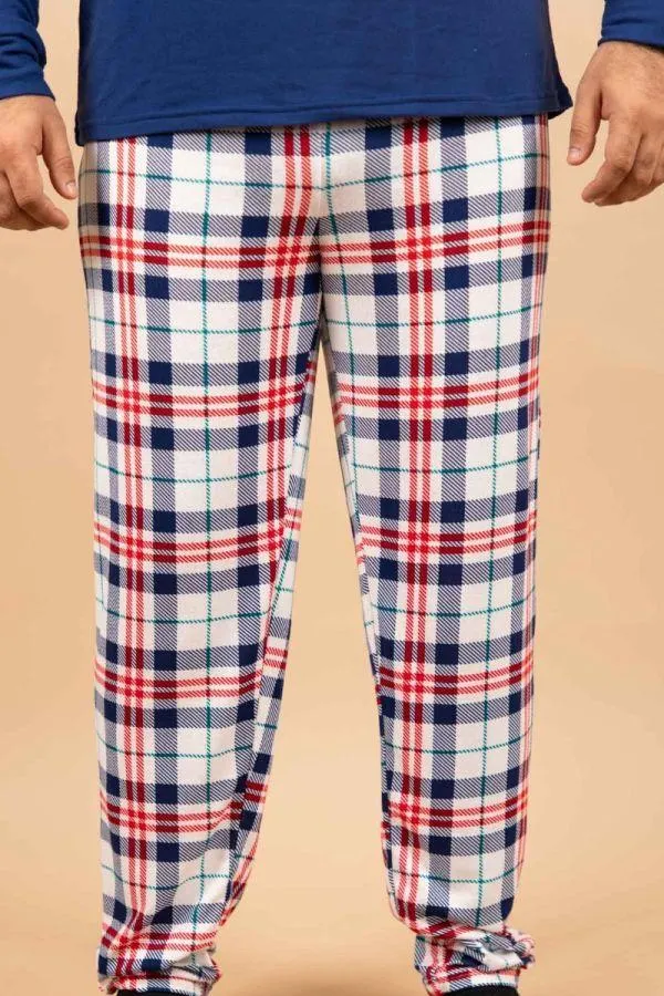 Mens White Red Navy Check Xmas Pant