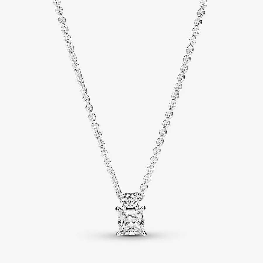 Sparkling Collier Round & Square Pendant Necklace
