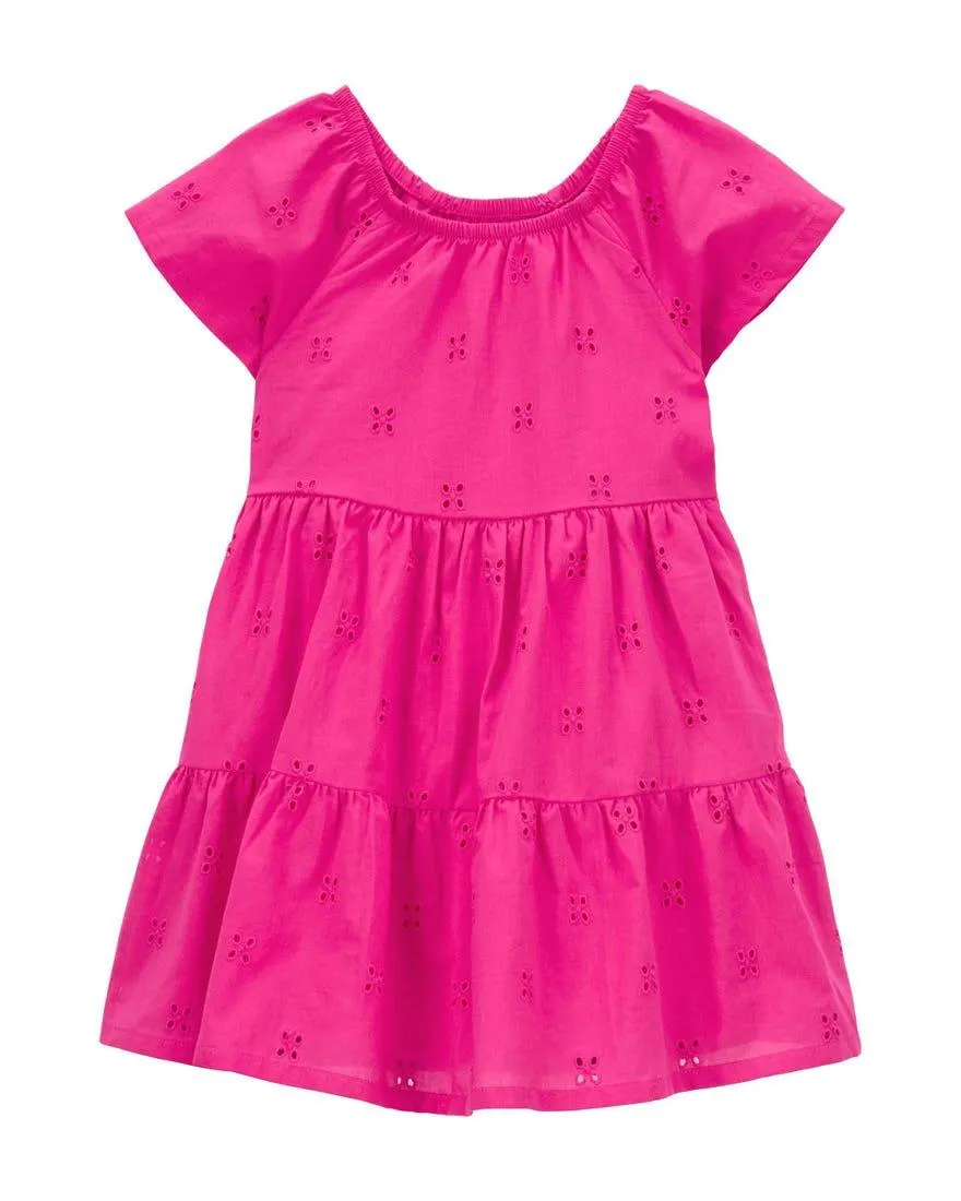 Eyelet Tiered Dress - Pink