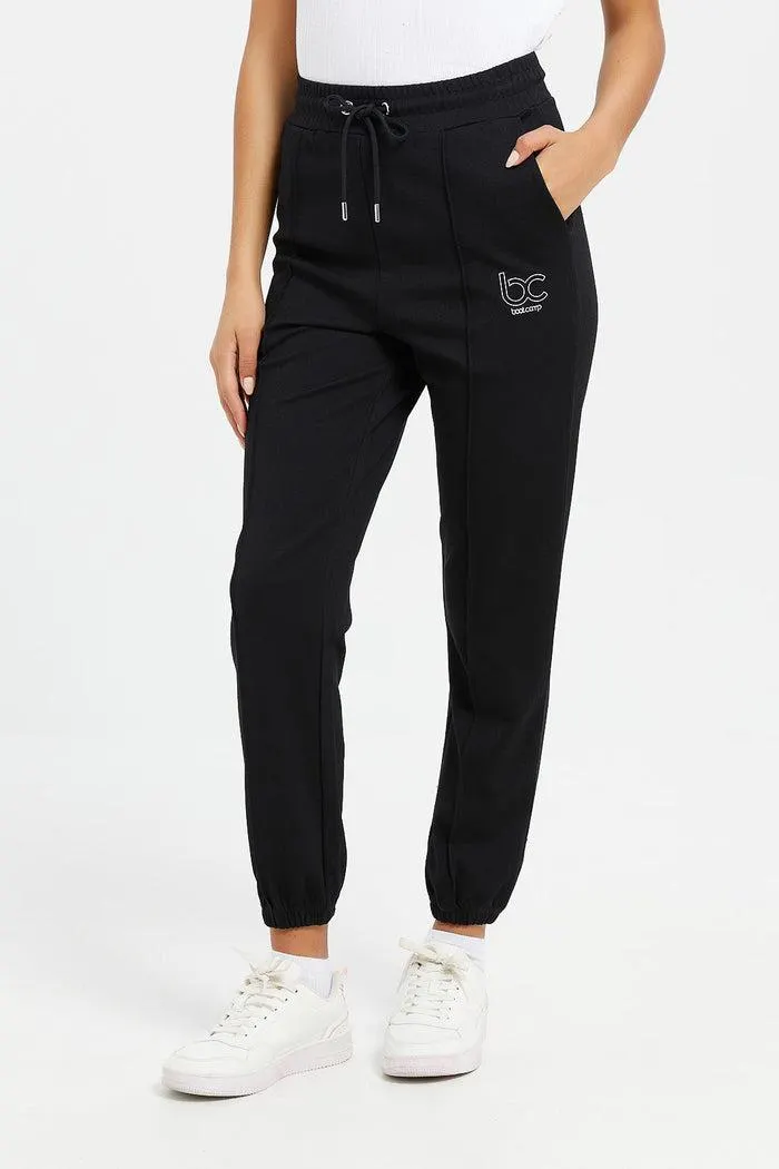 Women Black Placement Print Jogger
