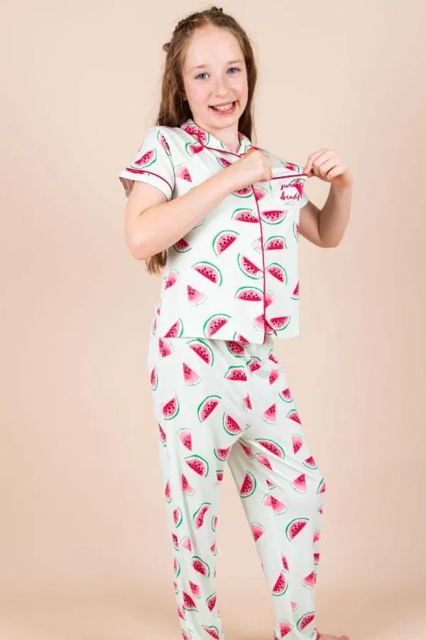 Girls Light Green Melon Printed Button Through PJ