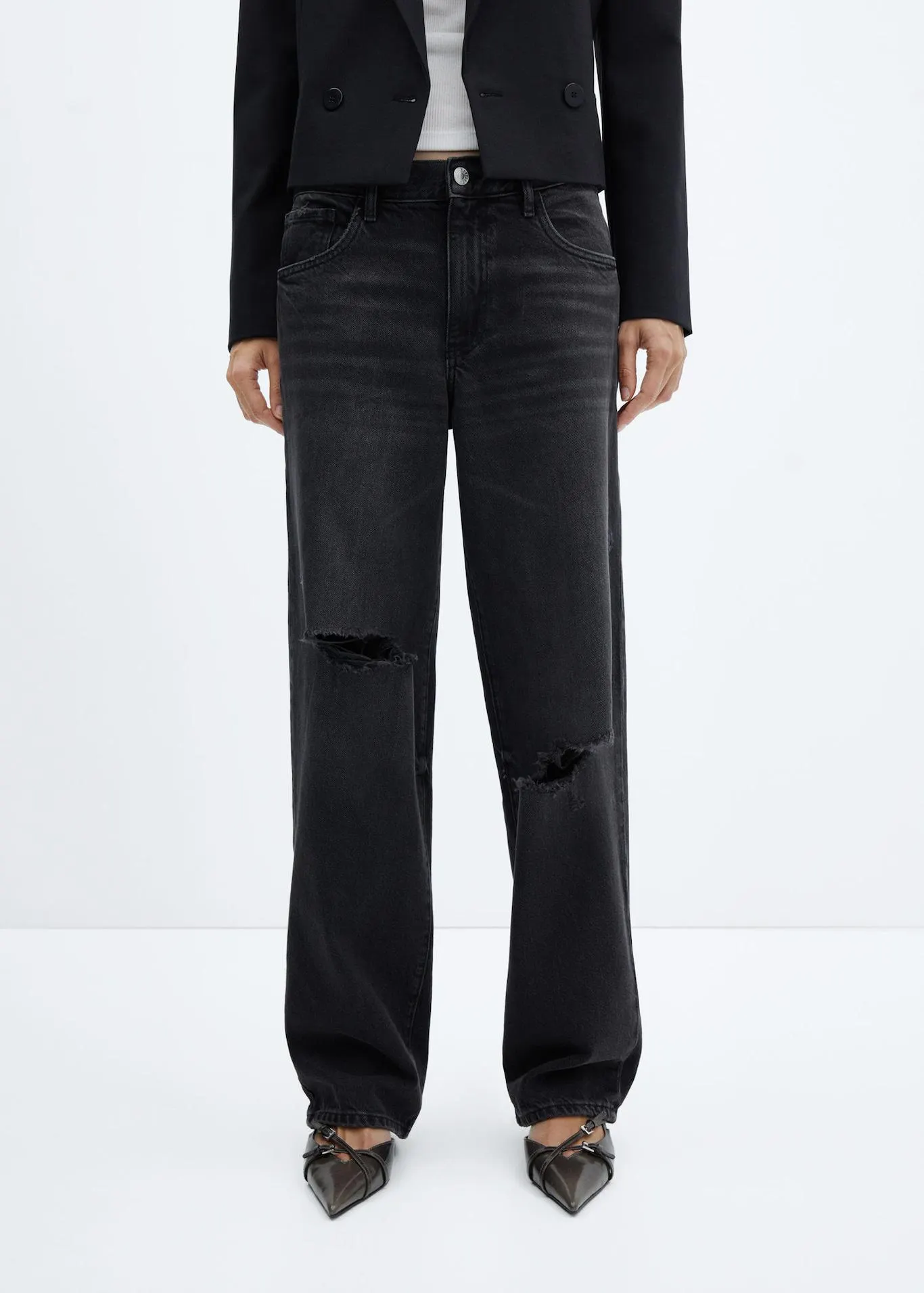 Decorative ripped wideleg jeans