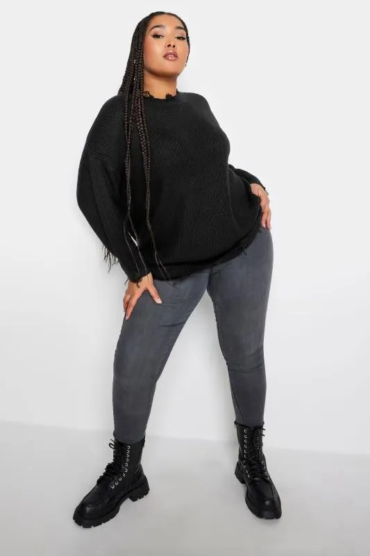 YOURS Curve Black Distressed Knitted Jumper