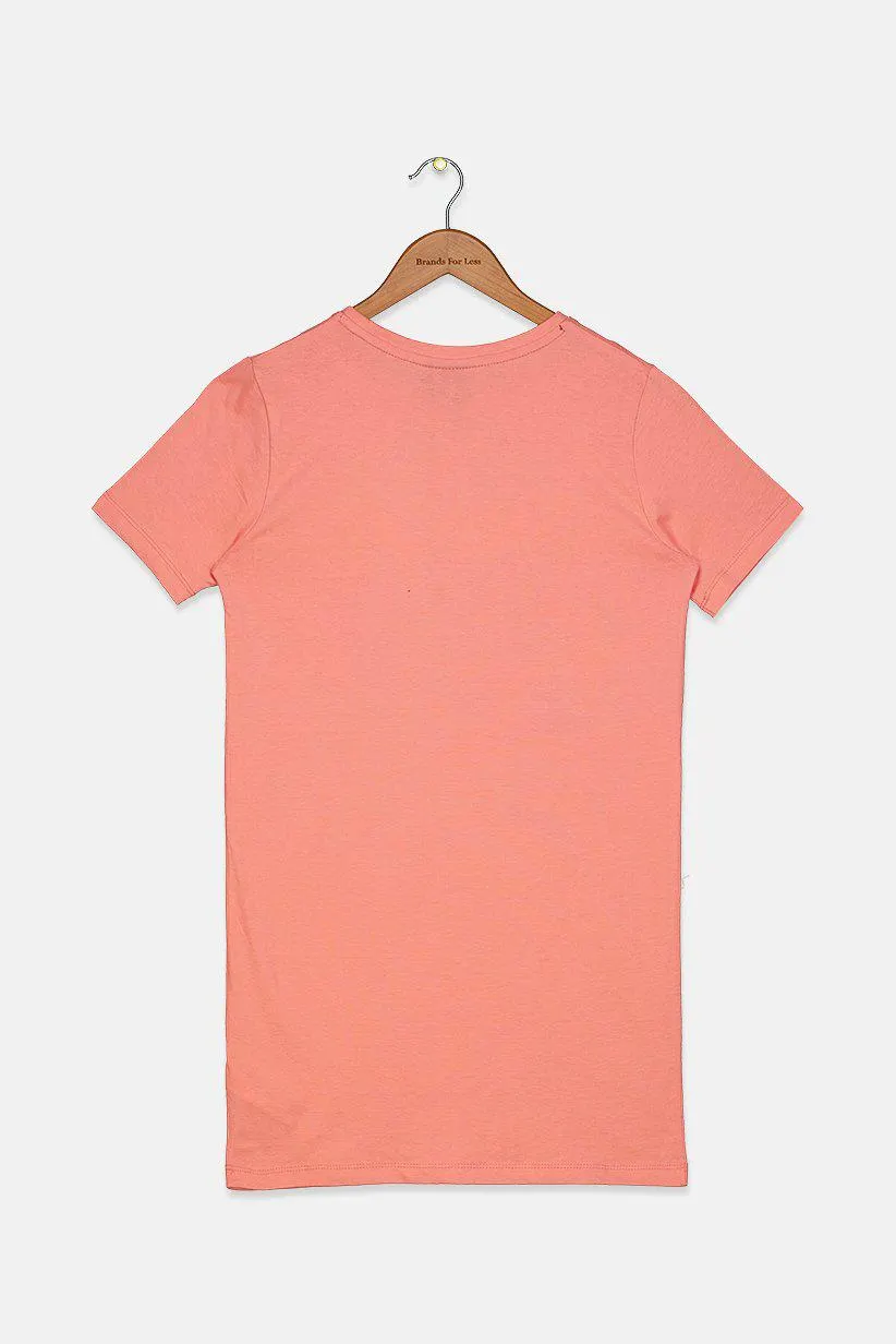 Kid Girls Printed Short Sleeve Casual Dress, Coral