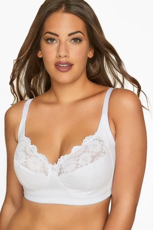YOURS White Cotton Lace Trim Non-Padded Non-Wired Bralette