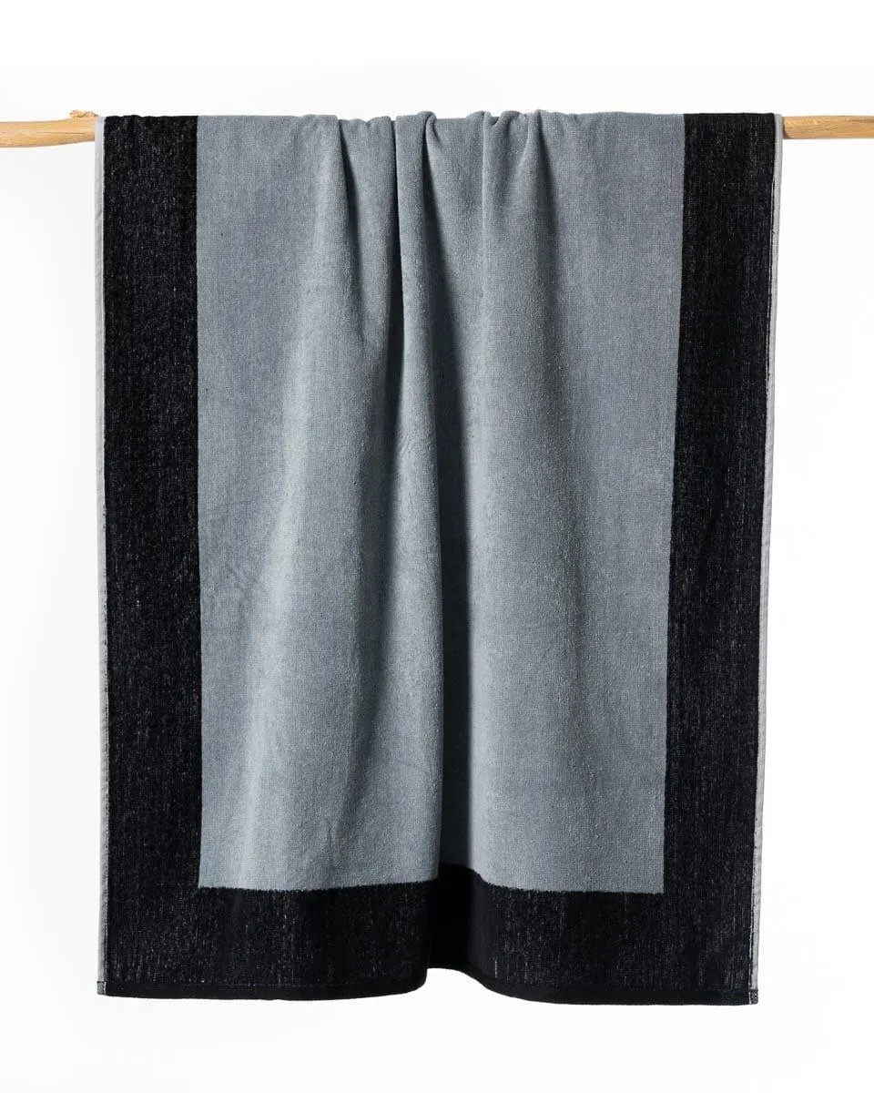 Βαμβακερη Βελουτε Ανθρακι Πετσετα Θαλασσης Deck με Φασα Nerea 80x160cm σε 3 Αποχρωσεις